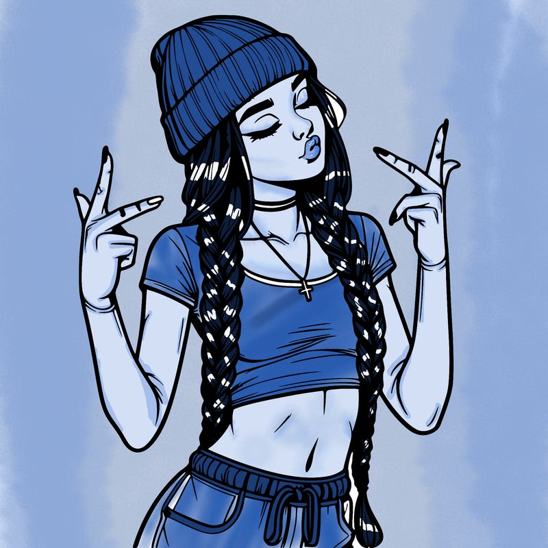 realistic teenage girl with braids and a beanie and crop top doing 🫶🏼