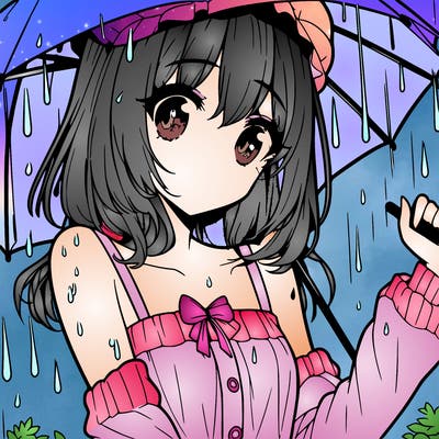 pretty anime girl in the rain