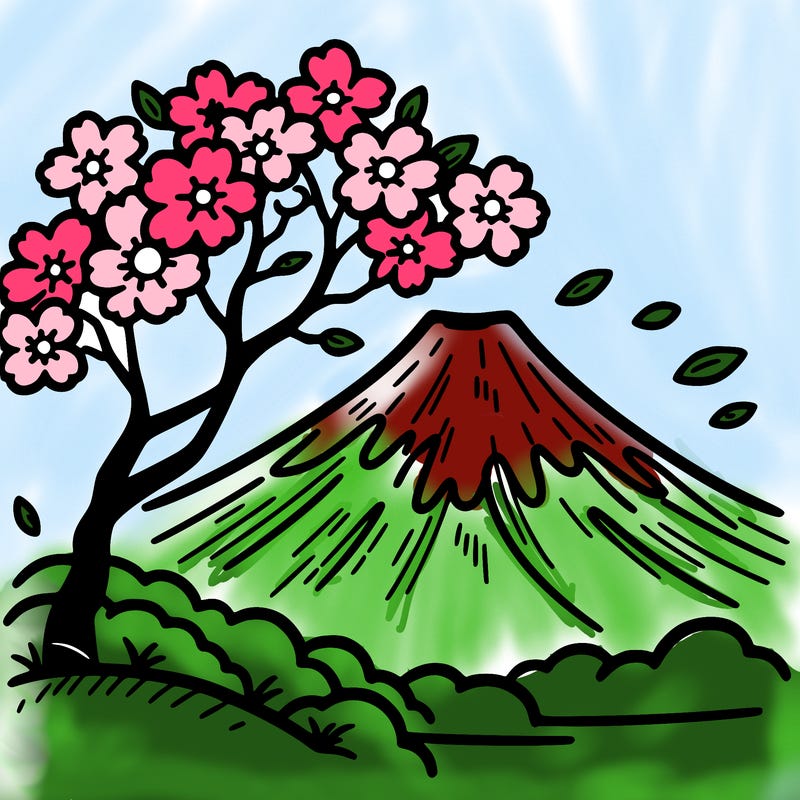 mount fuji with a cherry tree