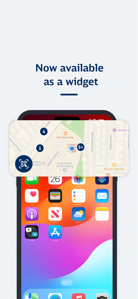 StadtRAD Hamburg - StadtRAD Hamburg app map widget on an iPhone home screen showing bike stations