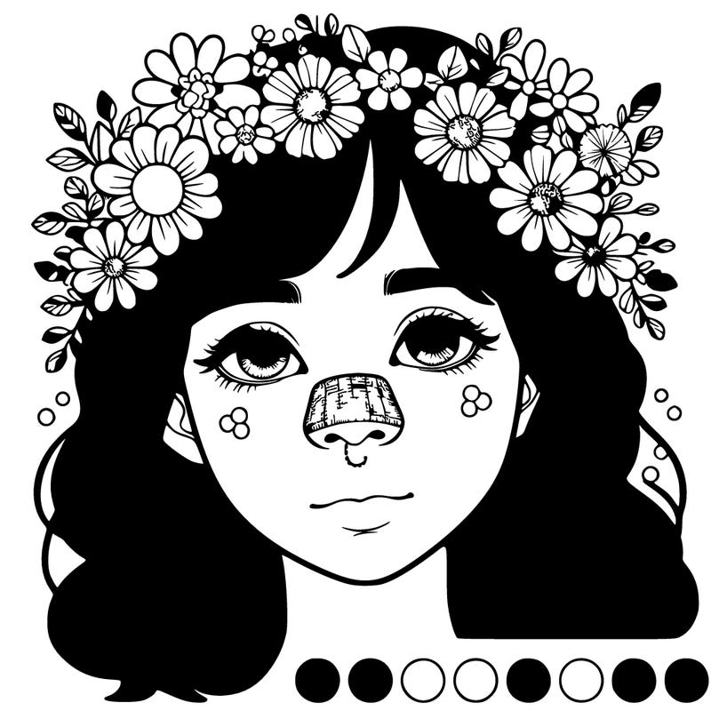 realistic girl with a nose and flowers