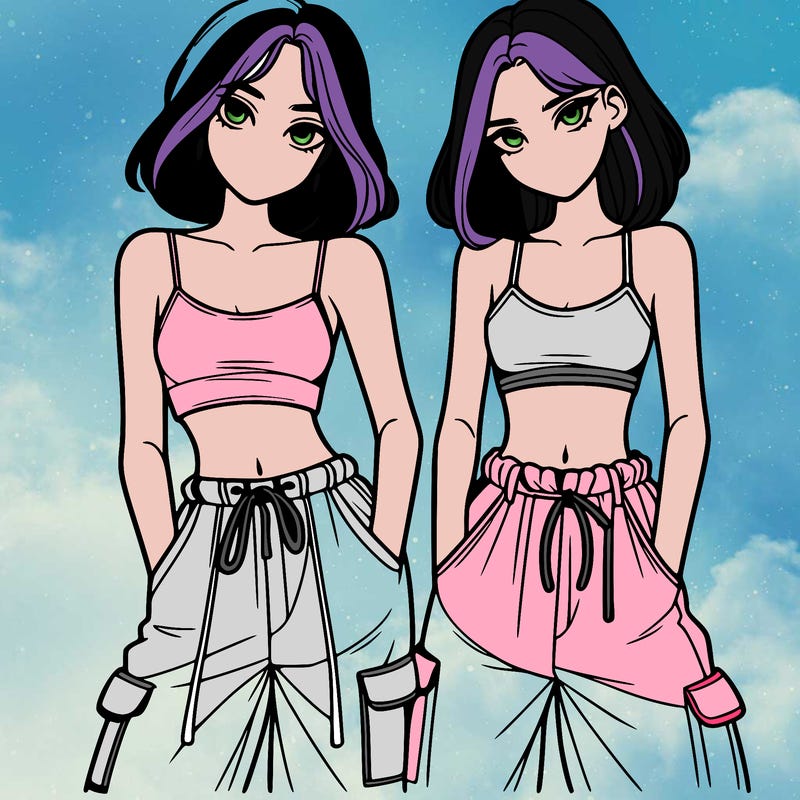two girls with crop top with baggy pants