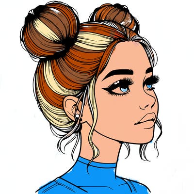 realistic girl with buns on the top of her head
