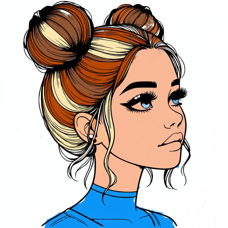 realistic girl with buns on the top of her head