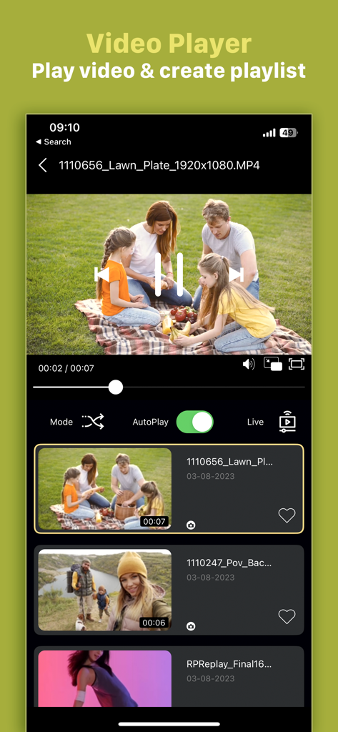 VideoToLive - Video player and playlist feature in the VideoToLive app