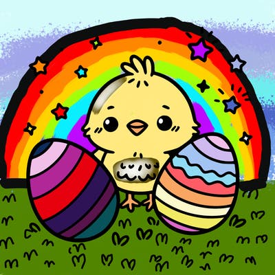 cute easter chick with eggs