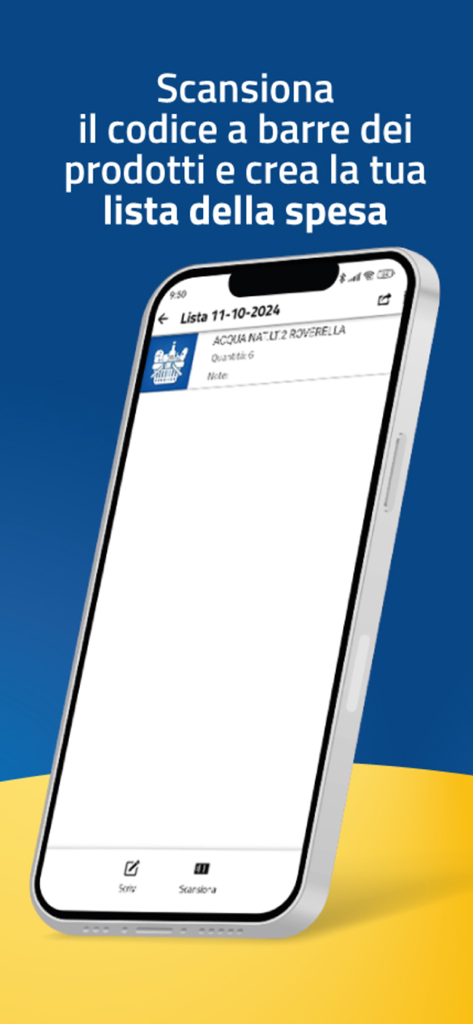 Mondo Mizzica - Interfaccia dell'app Mondo Mizzica che mostra una lista della spesa e uno scanner di codici a barre