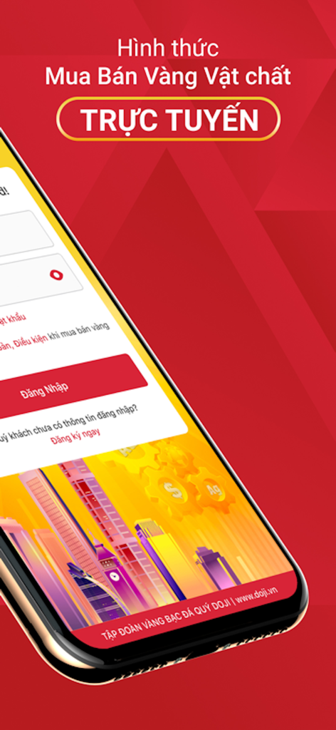 Login page of the eGold app for online physical gold trading by DOJI Group