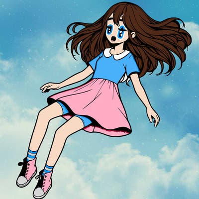 realistic girl floating