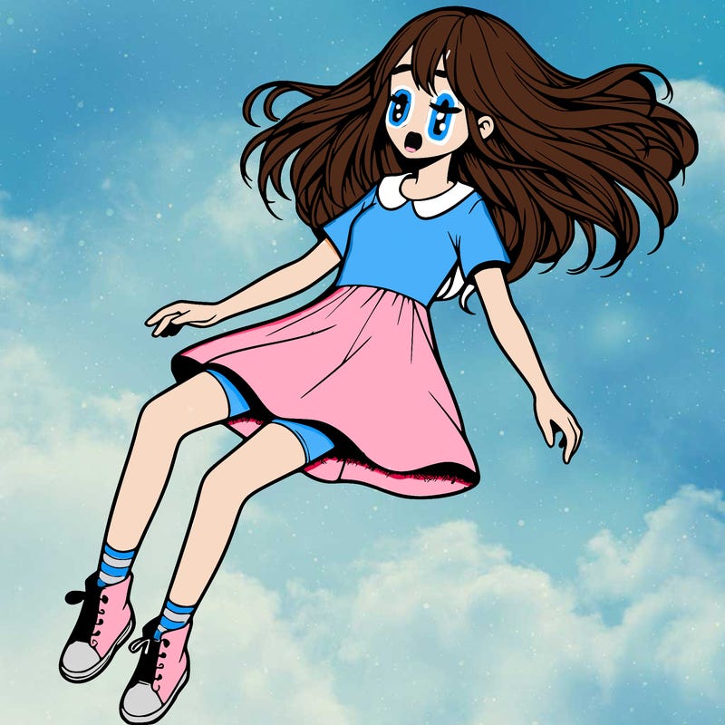 realistic girl floating