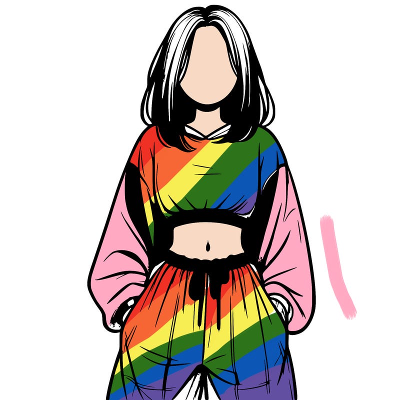 realistic girl faceless with baggy pants and a crop top