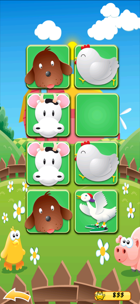 Farm Match for Kids & Toddlers - Memory matching game grid featuring cartoon farm animals for toddlers