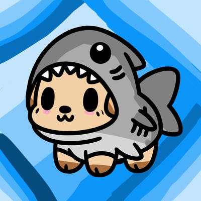 cute dog wearing a shark costume