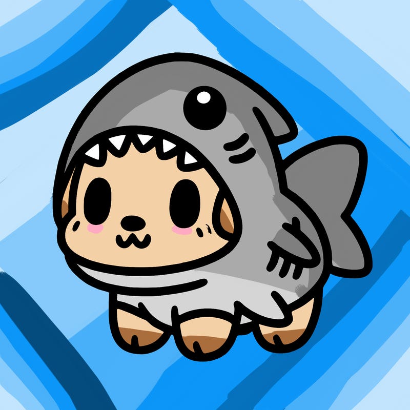 cute dog wearing a shark costume