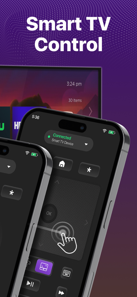 TV Remote, Universal Control - Interface d'application de contrôle de télécommande Smart TV sur un iPhone avec pavé tactile et boutons de navigation
