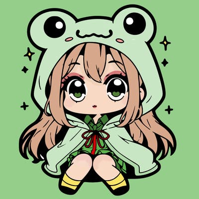 chibi girl with frog hoodie