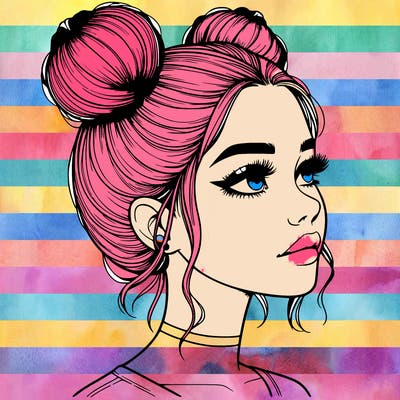 realistic girl with buns on the top of her head