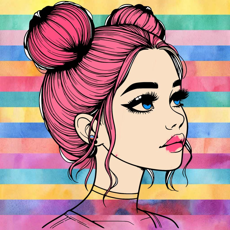 realistic girl with buns on the top of her head