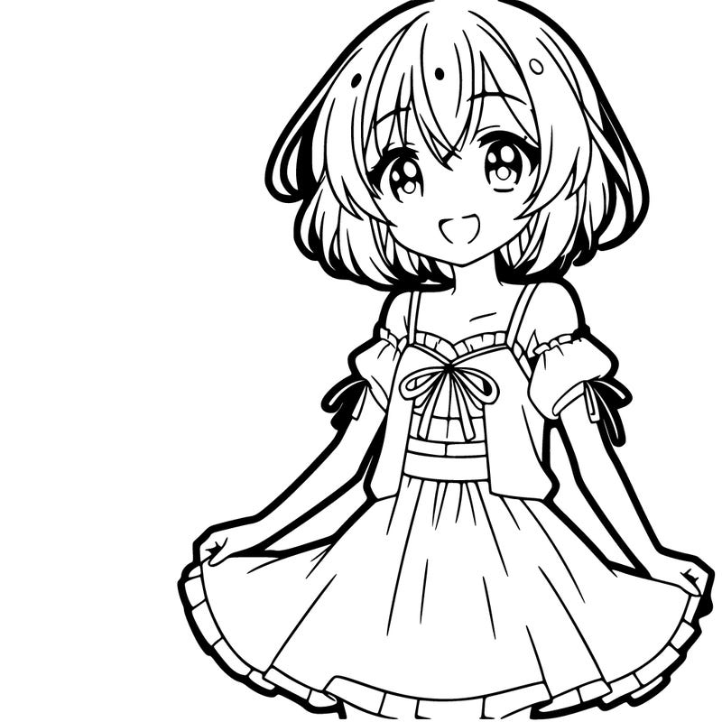 smiling anime girl wearing a dress