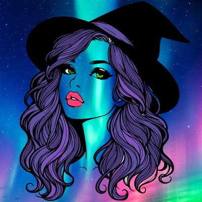 realistic witch girl with wavy hair and lips