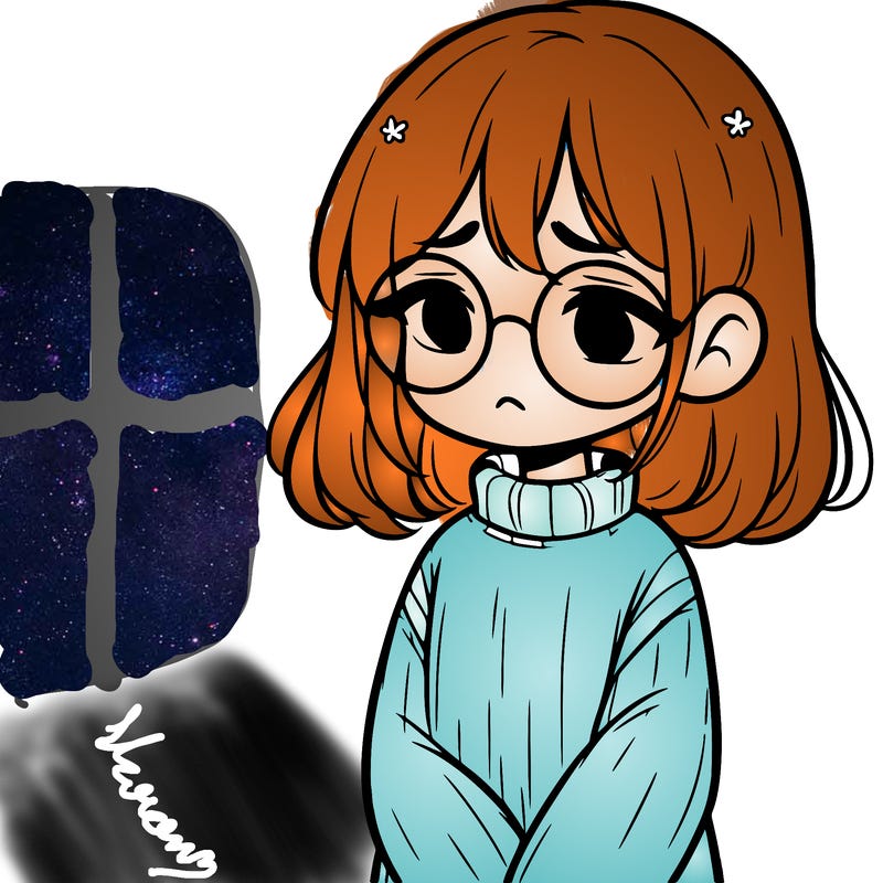 sad girl with glasses in a sweater