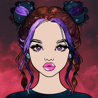 realistic girl with two buns in hair and lips