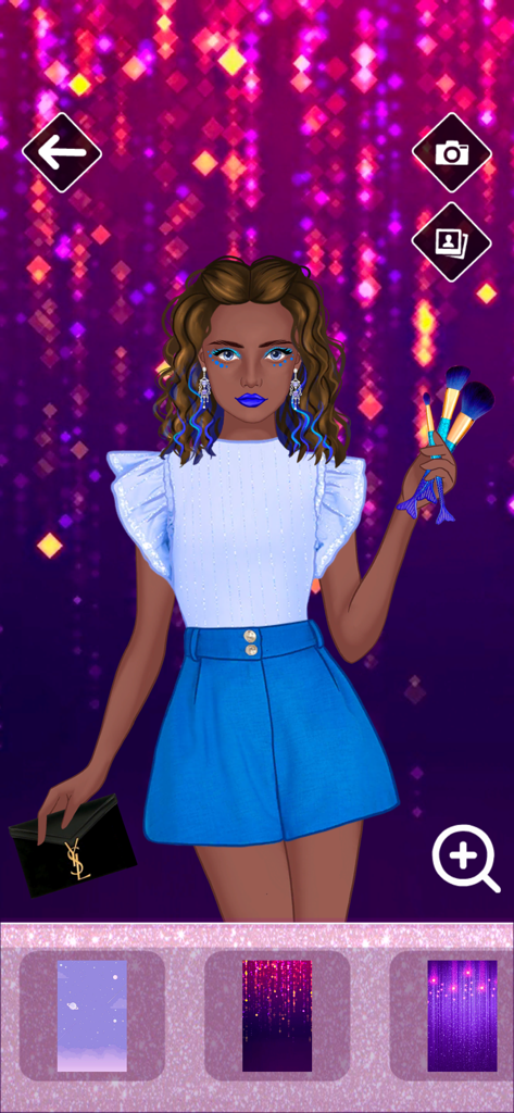 Sparkle Me - Makeover game - Sparkle Meメイクオーバーゲームで、青いメイクと衣装のキャラクター