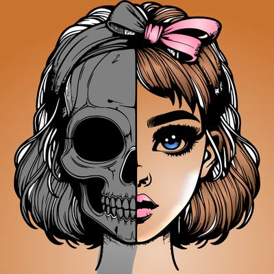 realistic girl with half skull mask