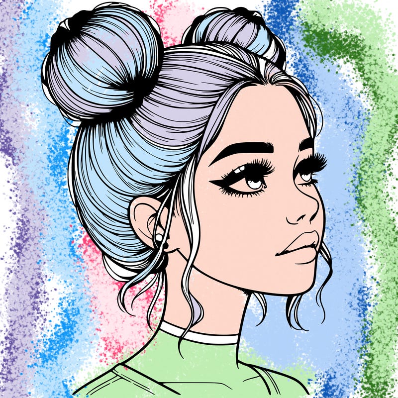 realistic girl with buns on the top of her head