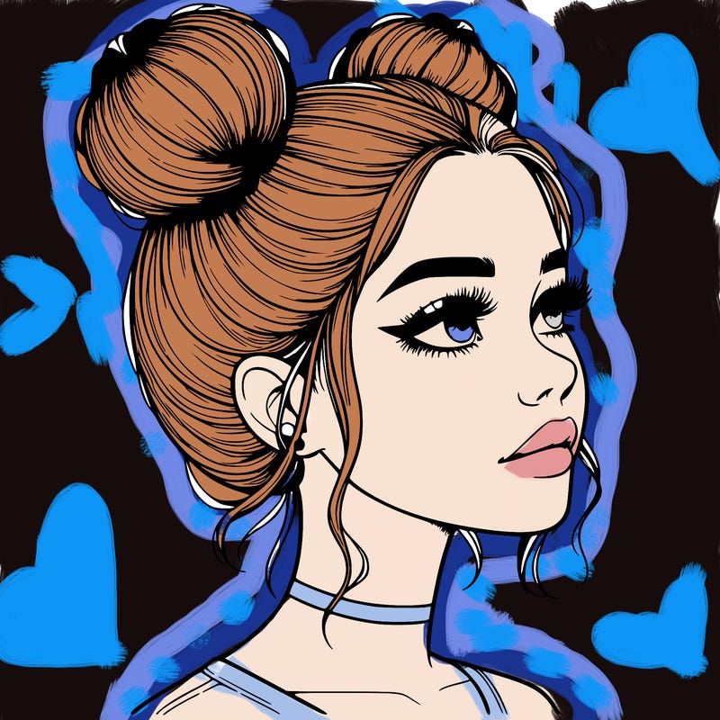 realistic girl with buns on the top of her head