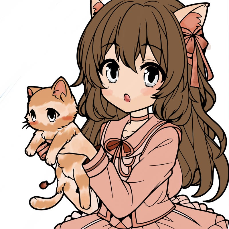 an anime girl holding a kitten