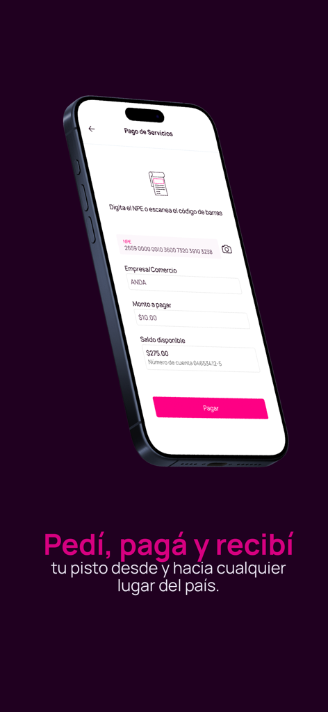 Nequi El Salvador - Interface do aplicativo móvel Nequi El Salvador para pagamento de contas de serviços públicos e gerenciamento de dinheiro