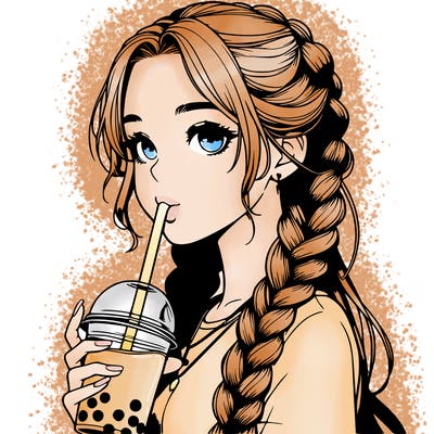 realistic girl with braided hair drinking boba