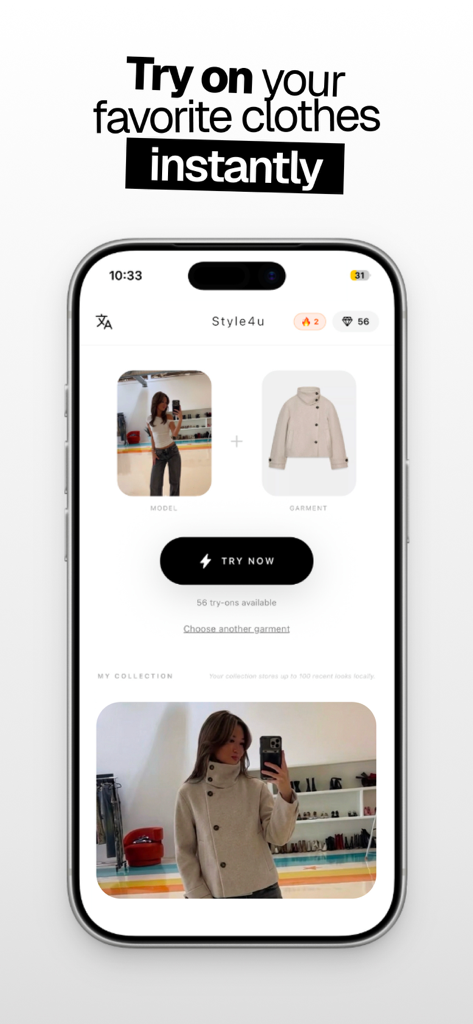 Style4u - Style4u app showing an AI virtual try on of a jacket on a user photo