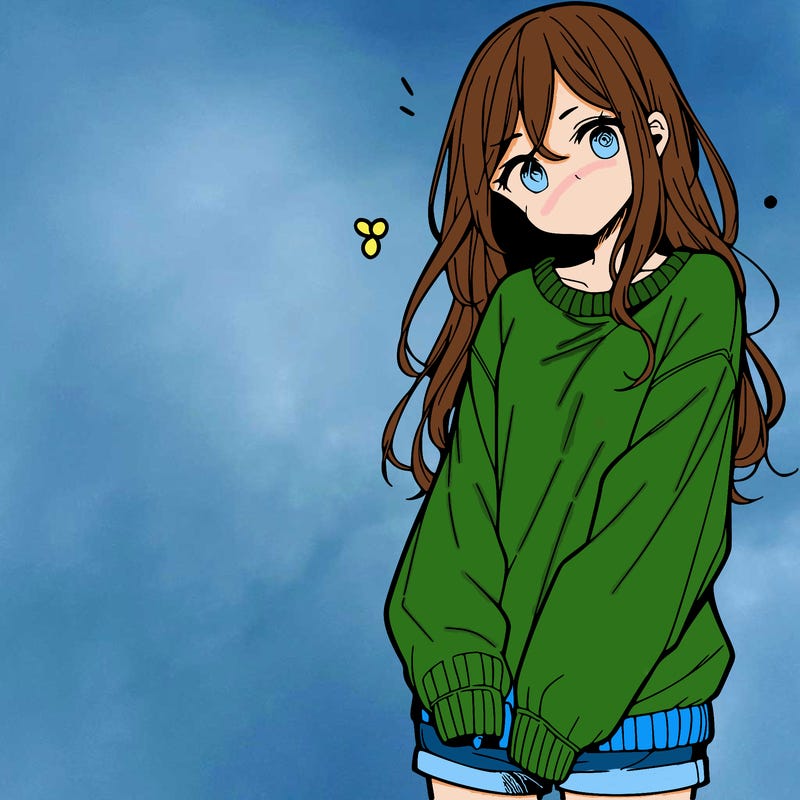 manga teen girl  in a sweater and baggy pants
