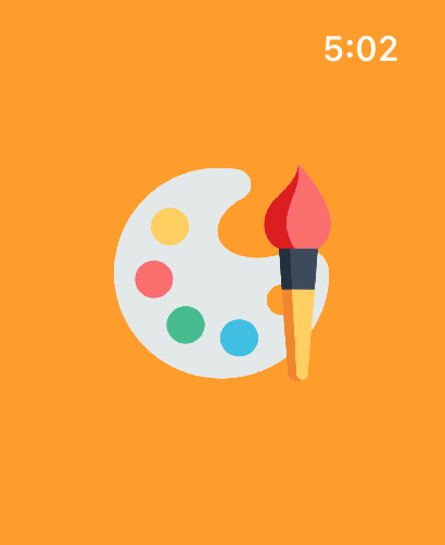 Paint - Draw & Sketch - Splash screen of the Paint app for Apple Watch featuring a paint palette and brush icon on an orange background