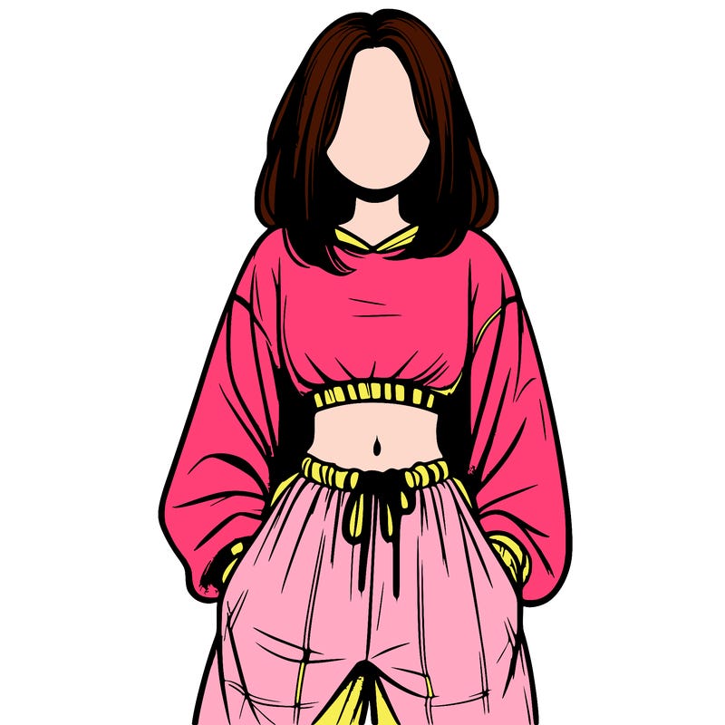 realistic girl faceless with baggy pants and a crop top