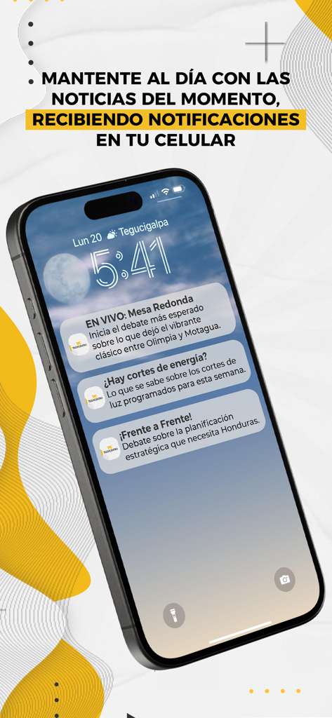 Smartphone displaying Televicentro app notifications for live soccer matches and local news from Honduras