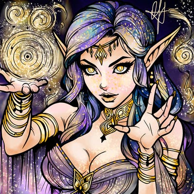 realistic scary beautiful elf sorceress casting spell