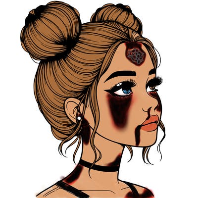 realistic girl with buns on the top of her head