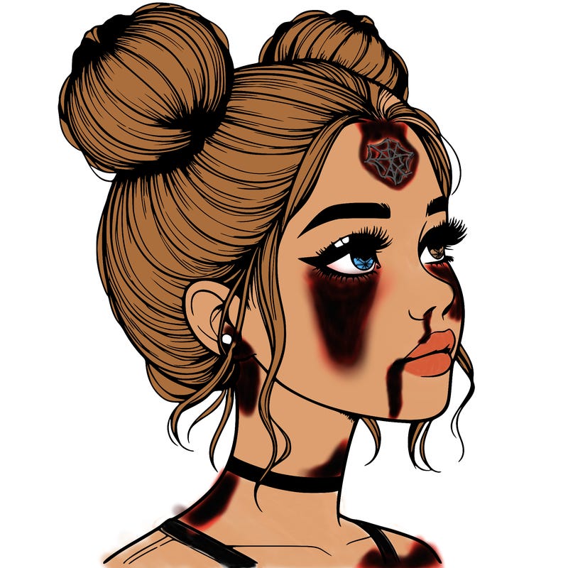 realistic girl with buns on the top of her head
