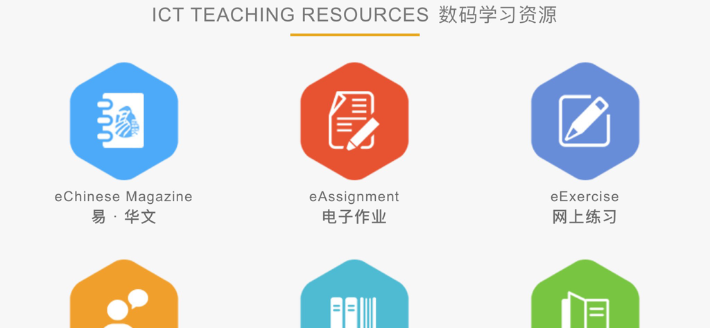 eZhishi - Interface of eZhishi app displaying ICT teaching resources modules including eChinese Magazine, eAssignment, and eExercise.