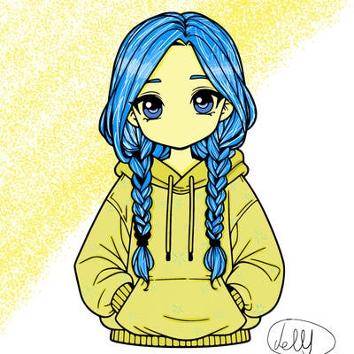 a realistic girl with a oversized hoodie and she has braids
