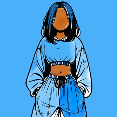 realistic girl faceless with baggy pants and a crop top