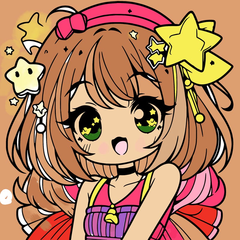 cute anime girl with star accessories