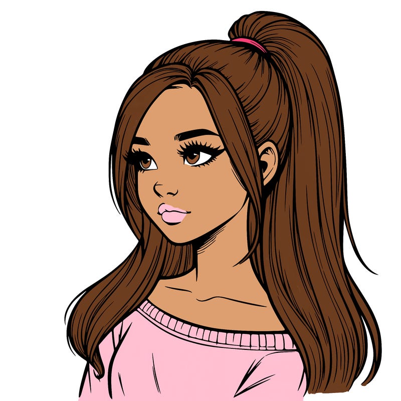 realistic girl with a high ponytail