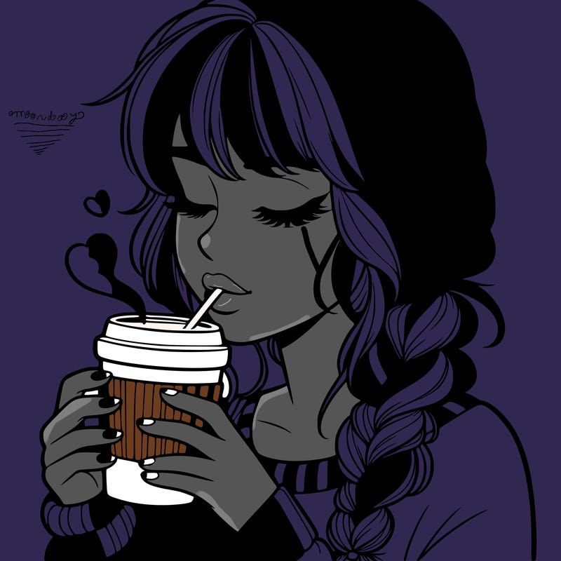 realistic girl drinking coffee