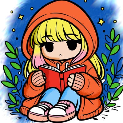 girl in oversized hoodie reading a book