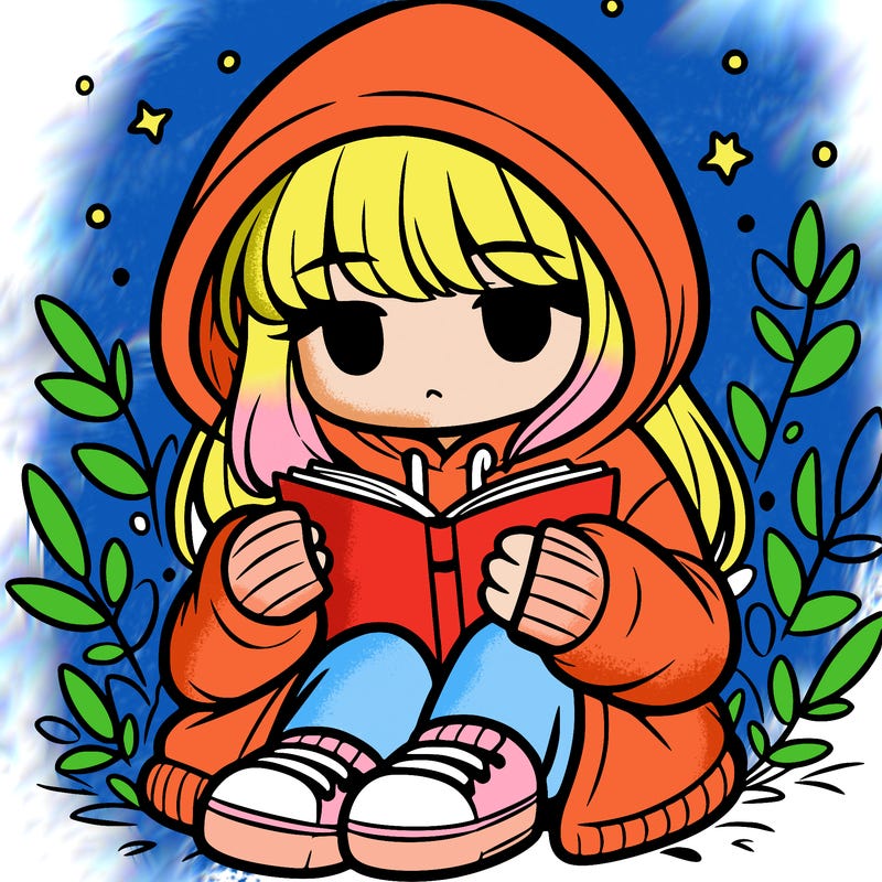 girl in oversized hoodie reading a book