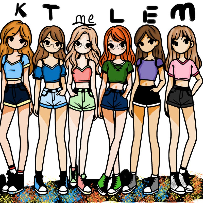 a group of girls wearing crop tops and shorts